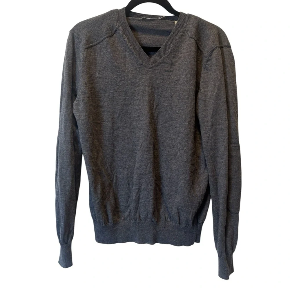 Vince | Gray Wool Elbow Patch V-neck Sweater Sz L